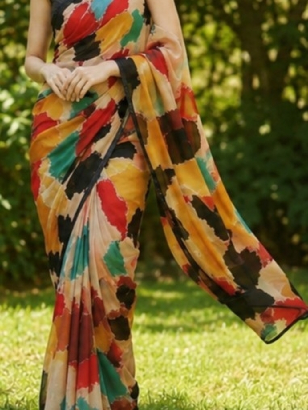 Multicolor Women's Saree - Vibrant Yellow, Red, Green, Black